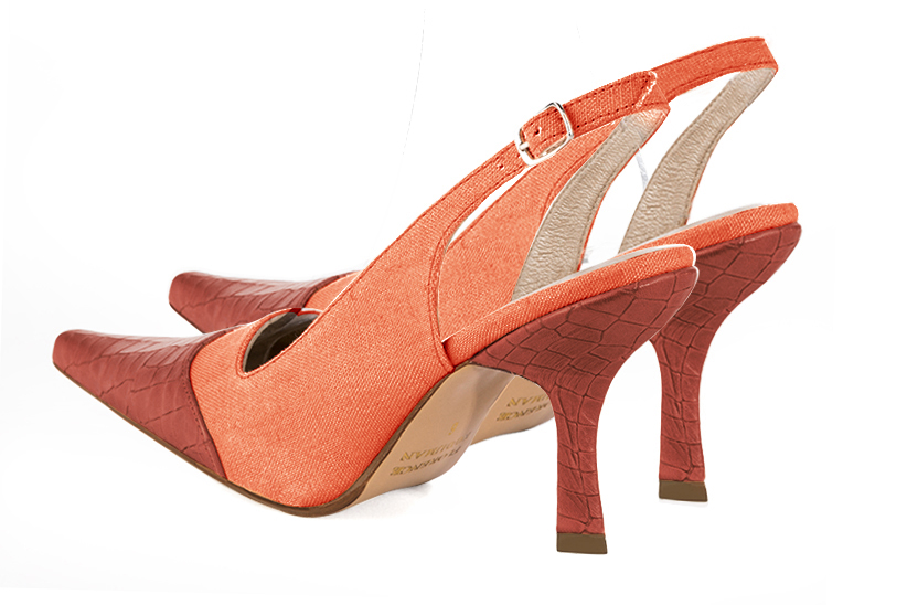 Terracotta orange women's slingback shoes. Pointed toe. High spool heels. Rear view - Florence KOOIJMAN